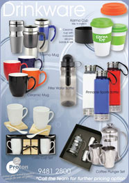 Promotional drink ware items, thermo mugs, karma cups, drink bottles!